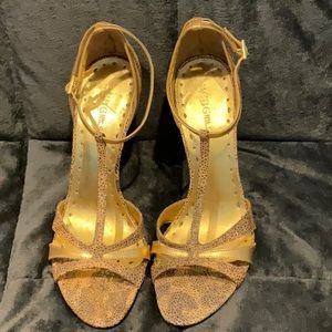 Animal print leather t-strap sandals with 3 1/2” heels by BCBGirls - 7B NWOT